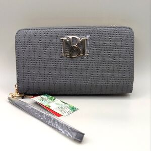 Badgley Mischka Long Wristlet Wallet With Phone Pocket Grey NEW